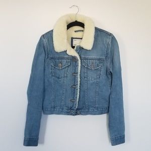 ASOS cropped jean jacket with borg